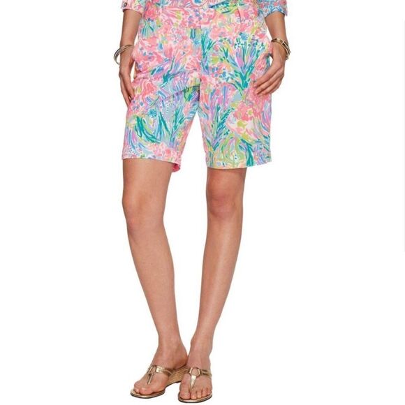 Lilly Pulitzer The Chipper Short Fan Sea Pants Pink NEW - Picture 1 of 14